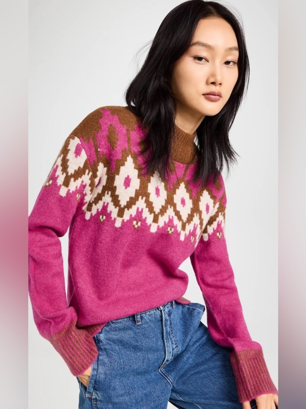 Monrow mock neck fair isle sweater alpaca blend size xs